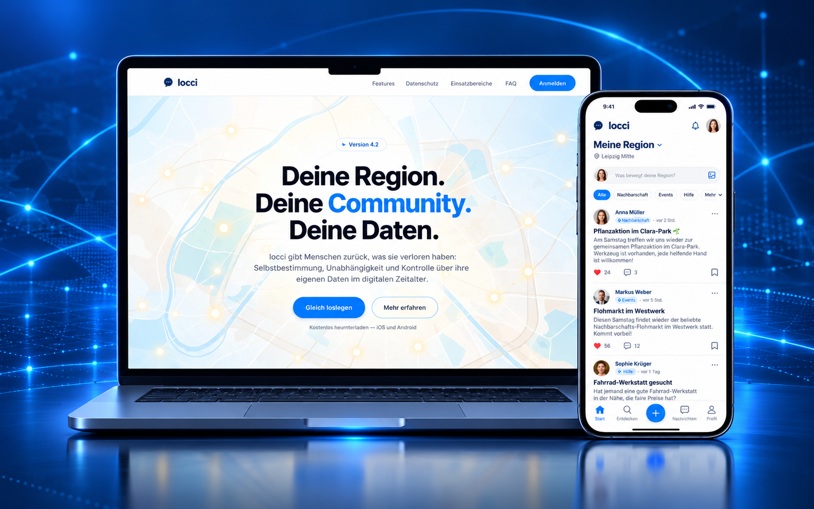 Locci platform shown on desktop and mobile devices