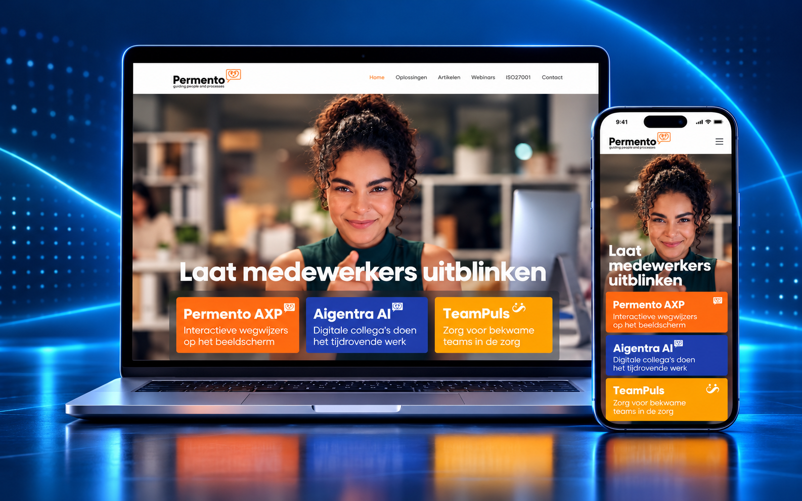 Permento platform shown on desktop and mobile devices
