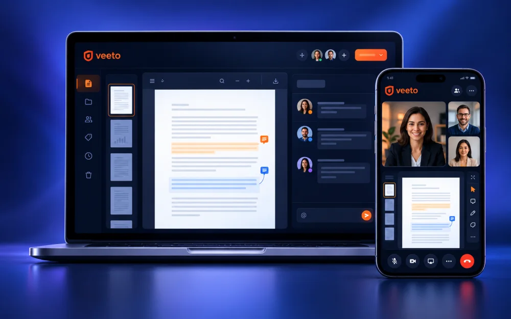 Veeto platform shown on desktop and mobile devices