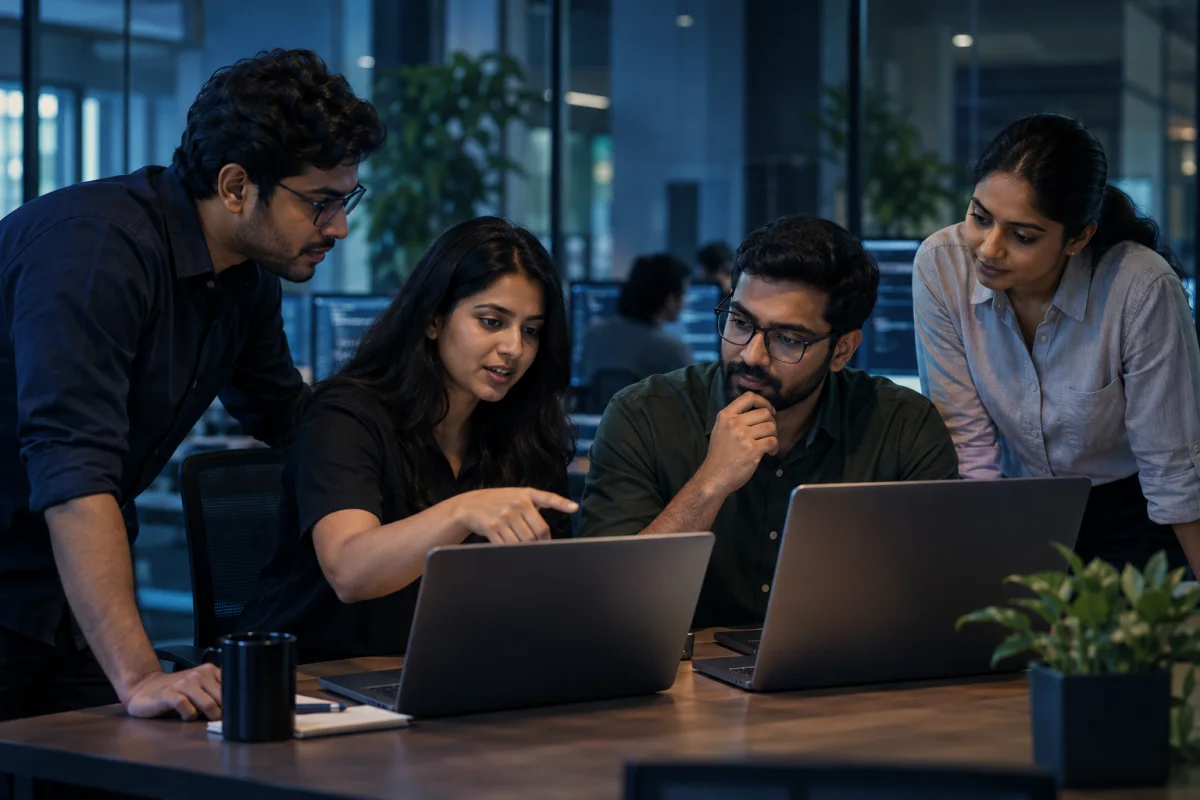 Indian startup engineers collaborating securely on a software integration